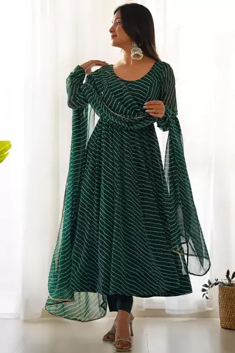 Dark-green printed kurta set