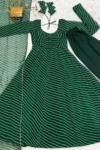 Dark-green printed kurta set