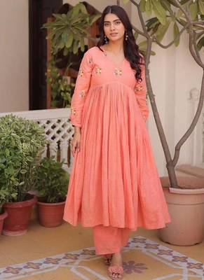 Peach floral ethnic dress 1