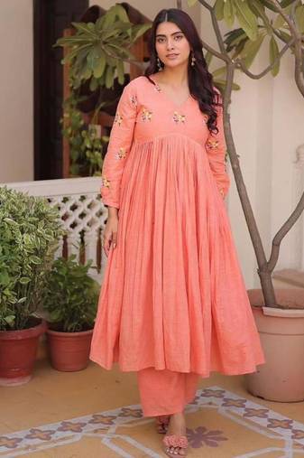 Peach floral ethnic dress