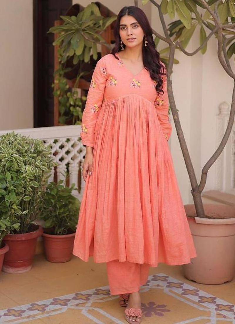 Peach floral ethnic dress