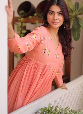 Peach floral ethnic dress 2