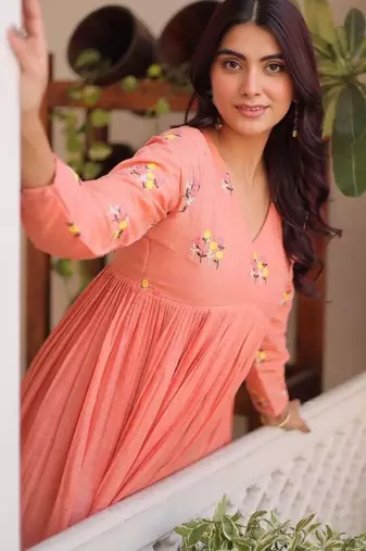 Peach floral ethnic dress