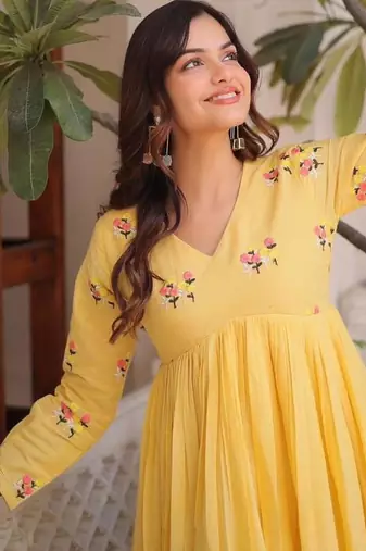 Yellow casual ethnic dress
