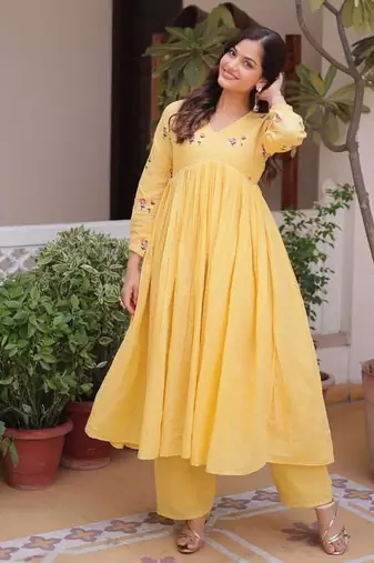 Yellow casual ethnic dress