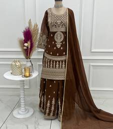 Brown embroidered sharara set