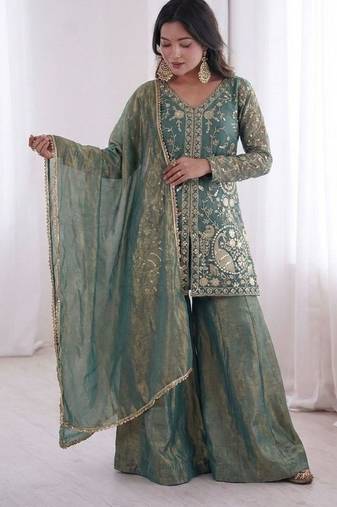 Sea- green embroidered suit