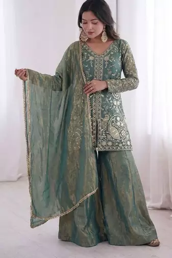 Sea- green embroidered suit