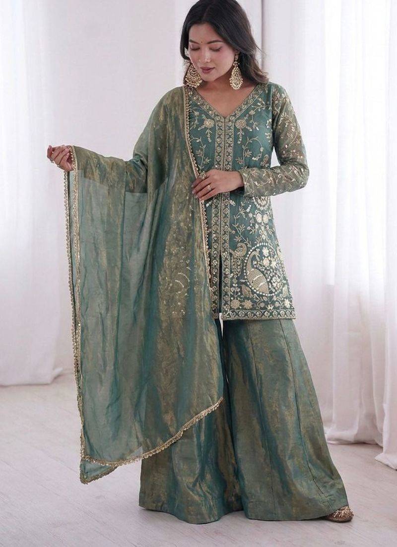 Sea- green embroidered suit