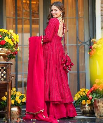 Crimson anarkali flared style dress 2