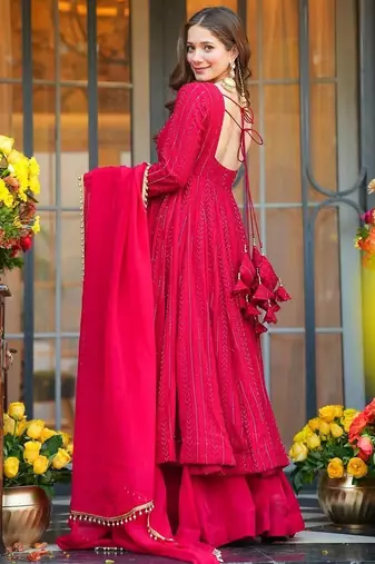 Crimson anarkali flared style dress