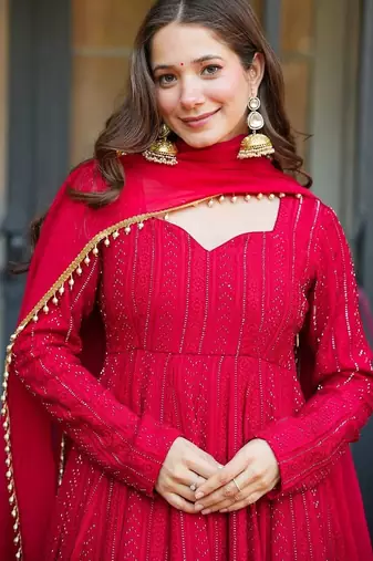 Crimson anarkali flared style dress