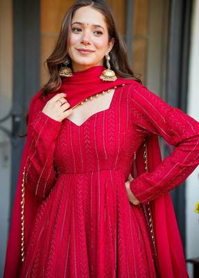Crimson anarkali flared style dress 4