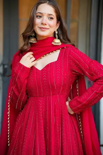 Crimson anarkali flared style dress
