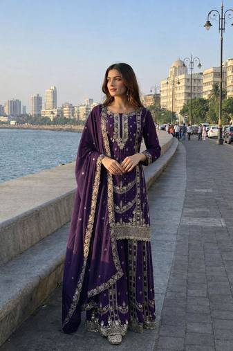 Purple designer ethnic suit