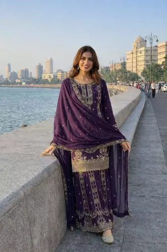 Purple designer ethnic suit