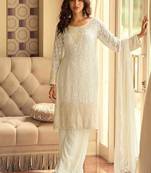 White georgette embrodered suit semi stitched up to 42" size
