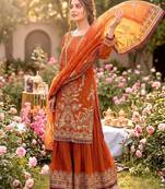orange embroidered suit set