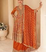 Orange georgette embroidered palazzo suit semi stitched up to 42" size