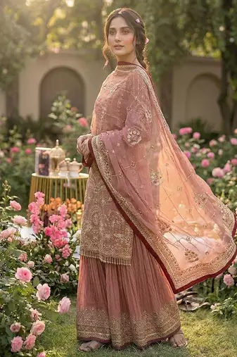 Light-pink embroidered sharara set