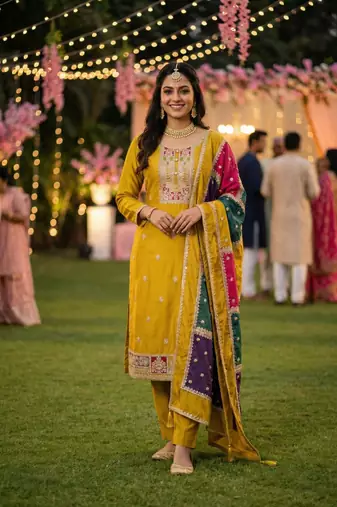 Yellow festive kurta set