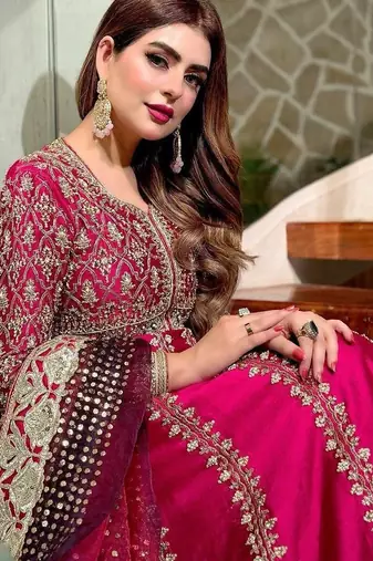 Hot-pink embroidered festive suit
