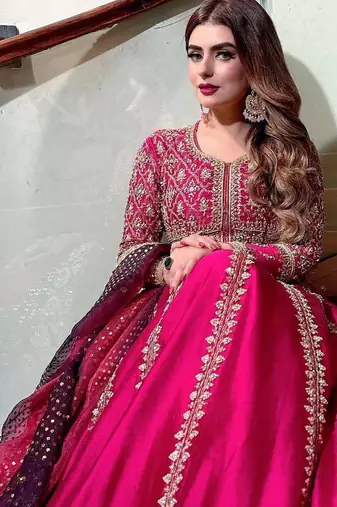 Hot-pink embroidered festive suit