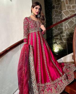 Hot-pink embroidered festive suit 1