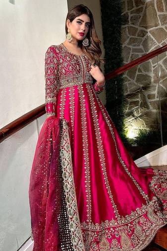 Hot-pink embroidered festive suit