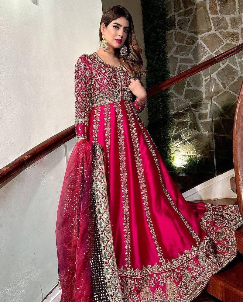 Hot-pink embroidered festive suit