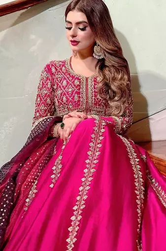 Hot-pink embroidered festive suit