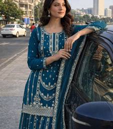 Teal blue embroidered suit