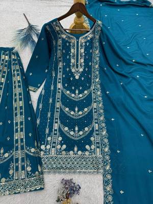 Teal blue embroidered suit 3