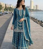 Teal blue embroidered suit