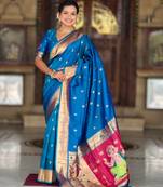Soft paithani silk saree with zari weawing motifs design and meenakari weawing rich pallu