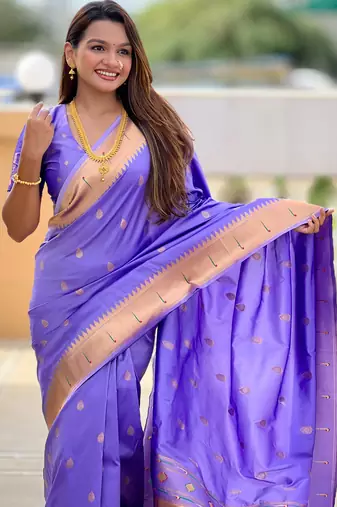 Soft paithani silk saree with zari weawing motifs design and meenakari weawing rich pallu