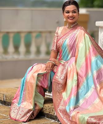 Soft silk saree with zari weaving meenakari design all over the saree & zari weawing contrast rich pallu 2