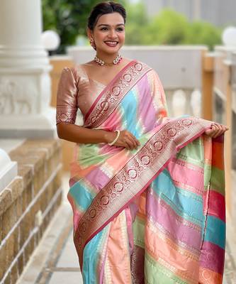 Soft silk saree with zari weaving meenakari design all over the saree & zari weawing contrast rich pallu 4