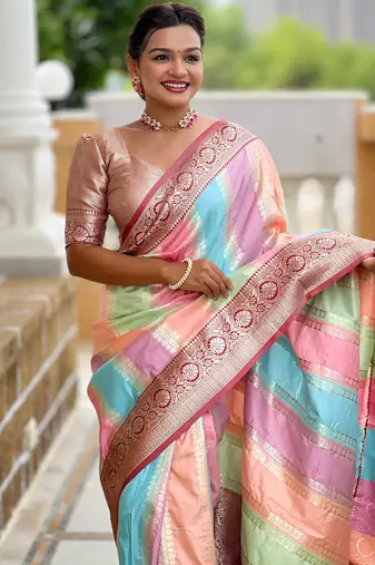 Soft silk saree with zari weaving meenakari design all over the saree & zari weawing contrast rich pallu