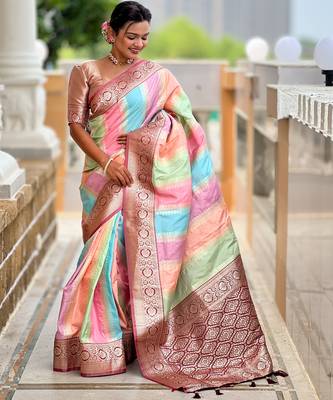 Soft silk saree with zari weaving meenakari design all over the saree & zari weawing contrast rich pallu 5