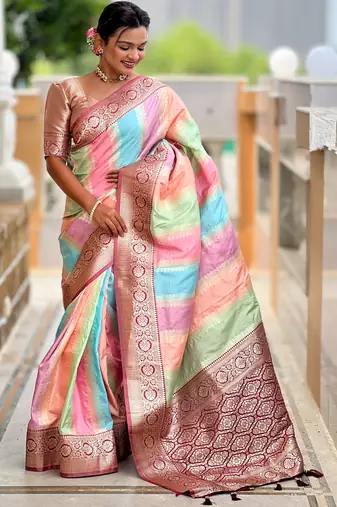 Soft silk saree with zari weaving meenakari design all over the saree & zari weawing contrast rich pallu