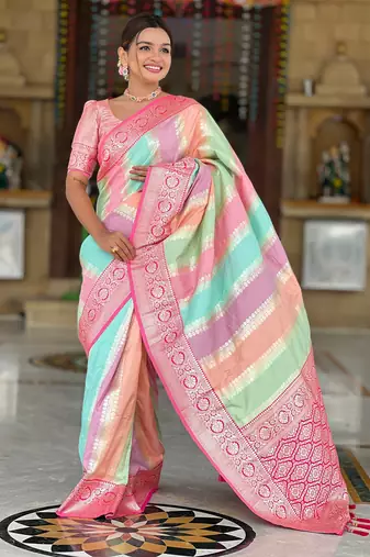 Soft silk saree with zari weaving meenakari design all over the saree & zari weawing contrast rich pallu