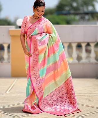 Soft silk saree with zari weaving meenakari design all over the saree & zari weawing contrast rich pallu 4