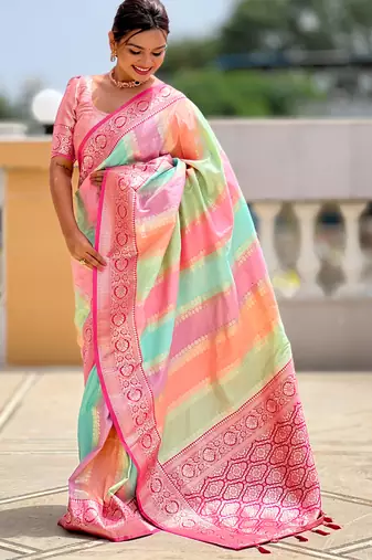 Soft silk saree with zari weaving meenakari design all over the saree & zari weawing contrast rich pallu