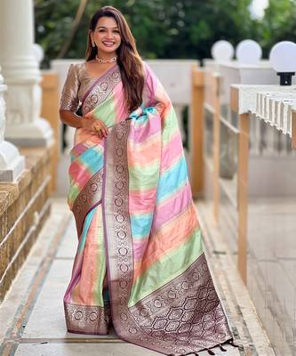 Soft silk saree with zari weaving meenakari design all over the saree & zari weawing contrast rich pallu 2