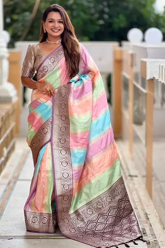 Soft silk saree with zari weaving meenakari design all over the saree & zari weawing contrast rich pallu