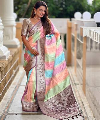Soft silk saree with zari weaving meenakari design all over the saree & zari weawing contrast rich pallu 3