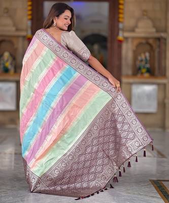 Soft silk saree with zari weaving meenakari design all over the saree & zari weawing contrast rich pallu 5