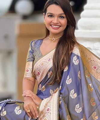 Soft banarasi silk saree with zari weaving meenakari touchup design all over the saree 5
