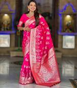 Soft banarasi silk saree with zari weaving meenakari touchup design all over the saree